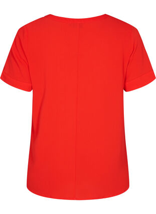 Short-sleeved blouse with v-neckline, Fiery Red, Packshot image number 1