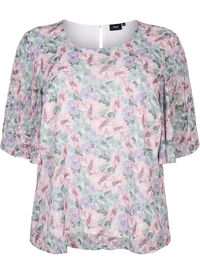 Blouse with floral print and slit on sleeve