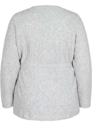 Melange knitted cardigan with wrap, Light Grey Melange, Packshot image number 1