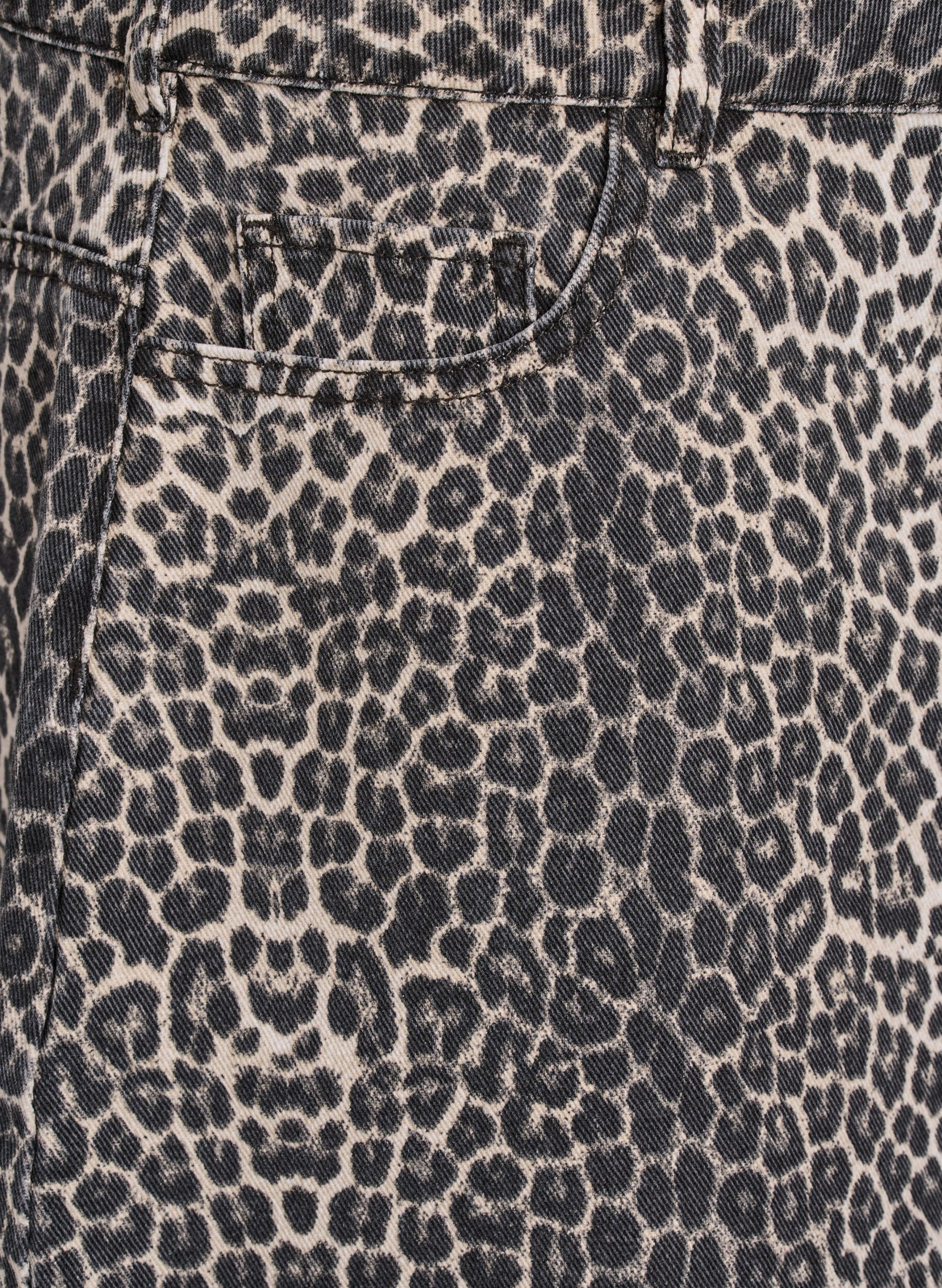 Zizzifashion Short denim skirt with leopard print and an A-line shape, Leopard, Packshot image number 3