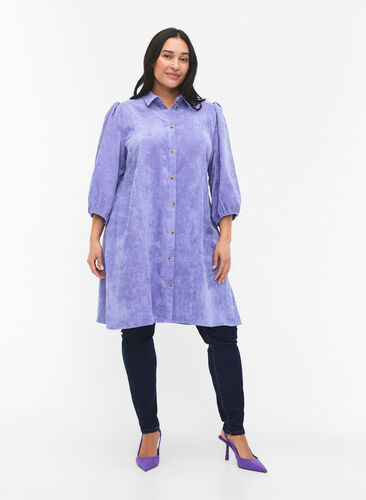 Corduroy dress with 3/4 sleeves and buttons, Lavender Violet, Model image number 3