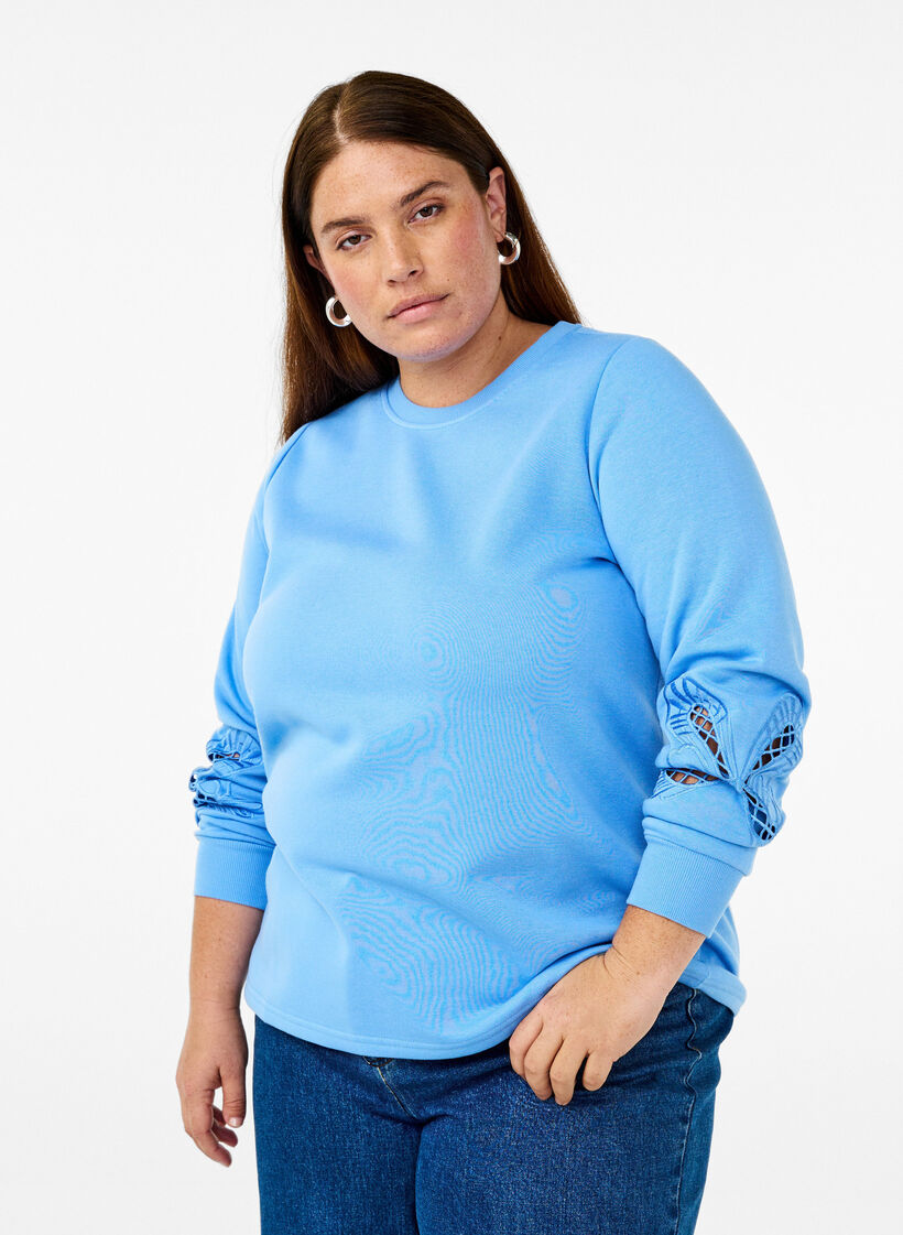 Sweatshirt with embroidered cut-outs, Della Robbia Blue, Model image number 0