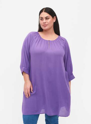 Viscose tunic with 3/4 sleeves, Deep Lavender, Model image number 0
