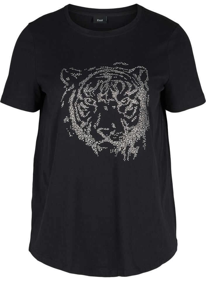 T-shirt in organic cotton - rhinestones with Black - Zizzifashion 42-60 - Sz