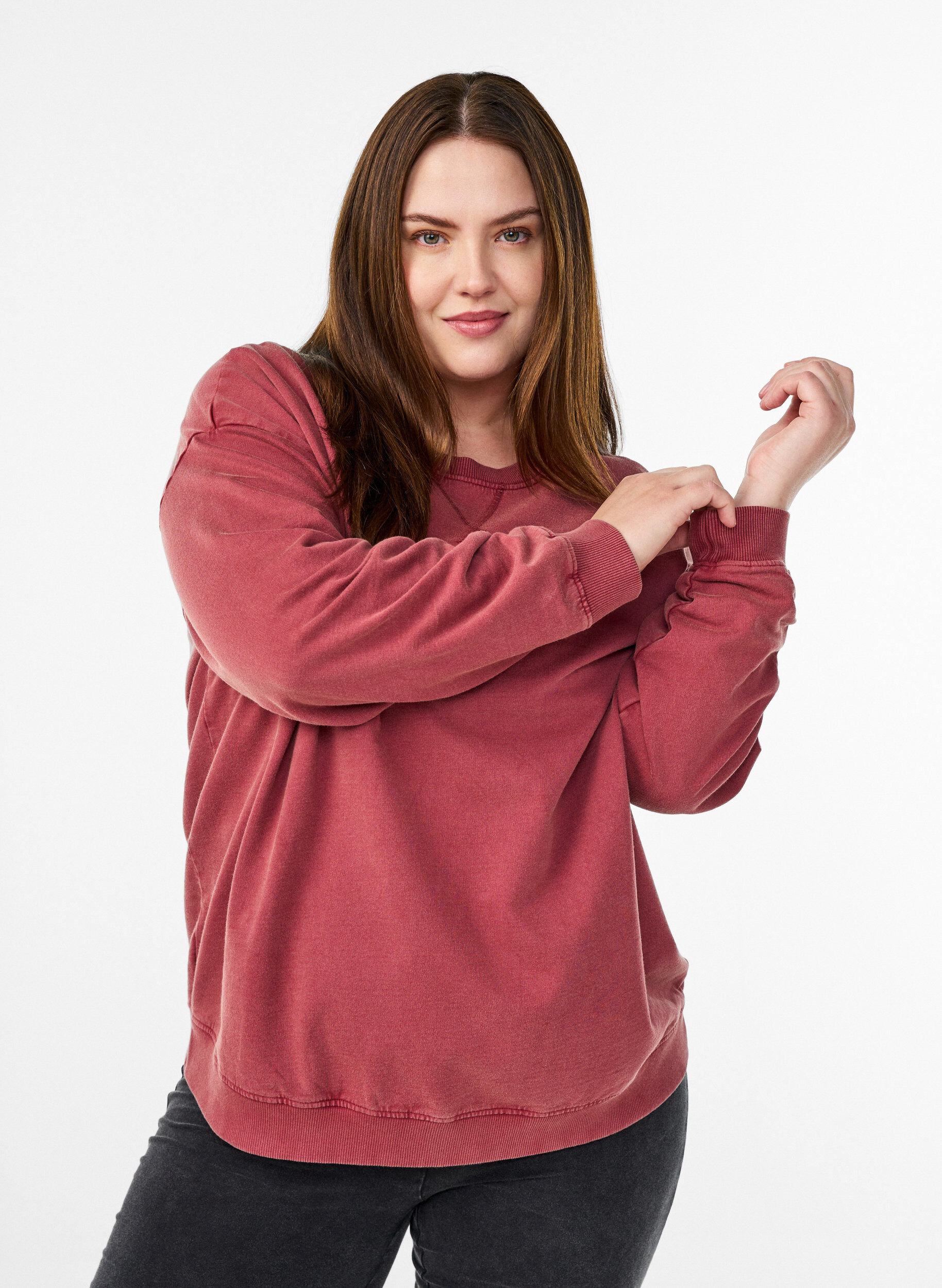 Zizzifashion Loose sweatshirt with washed look, Red, Model image number 0