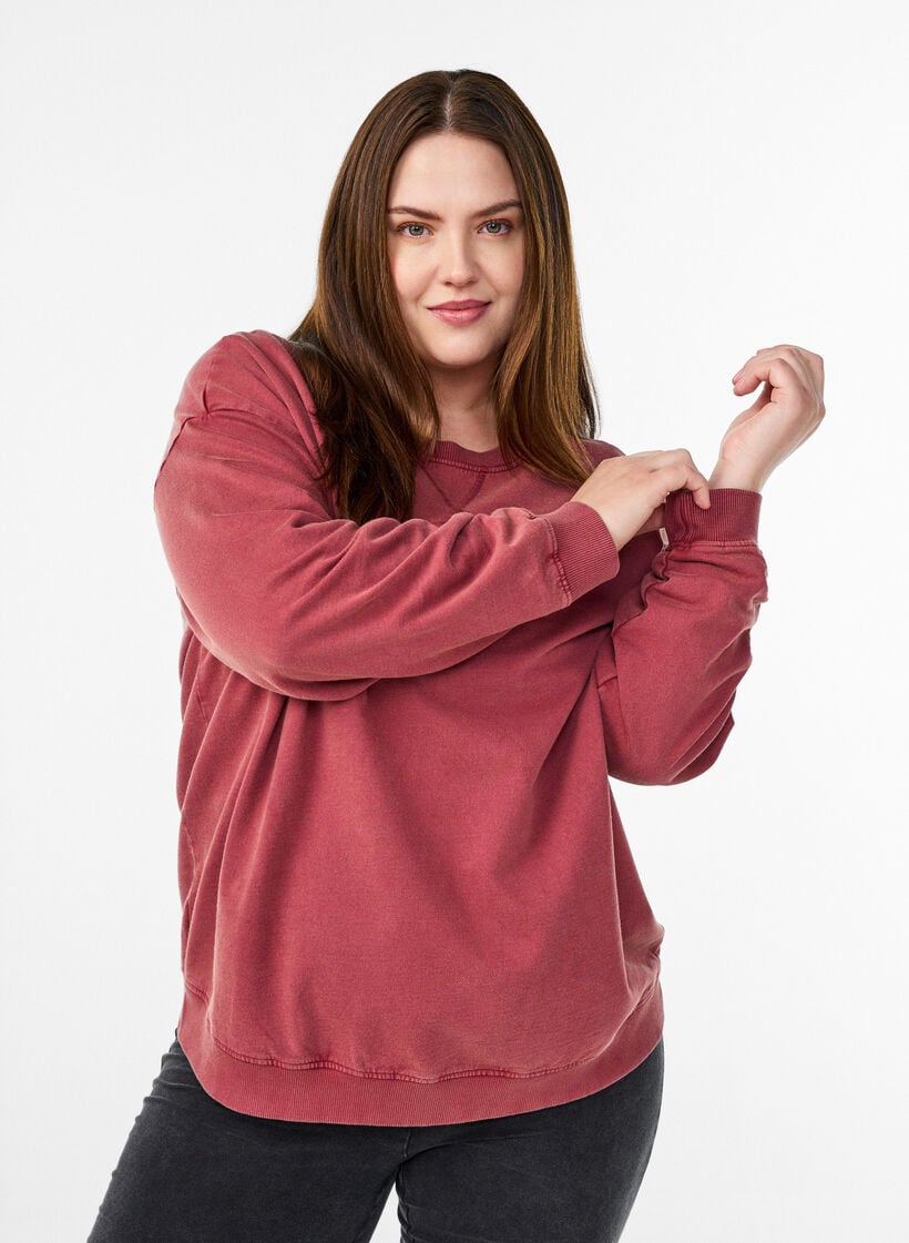 Loose sweatshirt with washed look, Red, Model image number 0