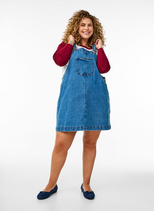 Denim dungaree dress - Blue - Sz. 40-64 - Zizzifashion Denim dungaree dress - Blue - Sz. 40-64 - Zizzifashion