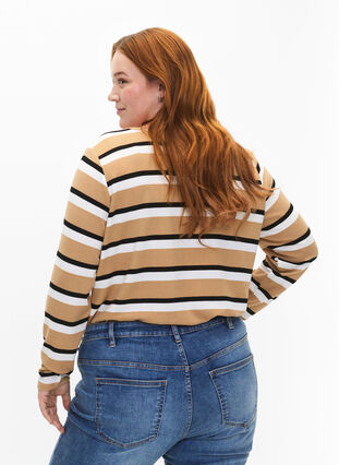 Striped blouse with long sleeves, Stripe, Model image number 1