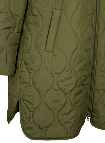 Long quilted jacket with pockets and zipper, Winter Moss, Packshot image number 3