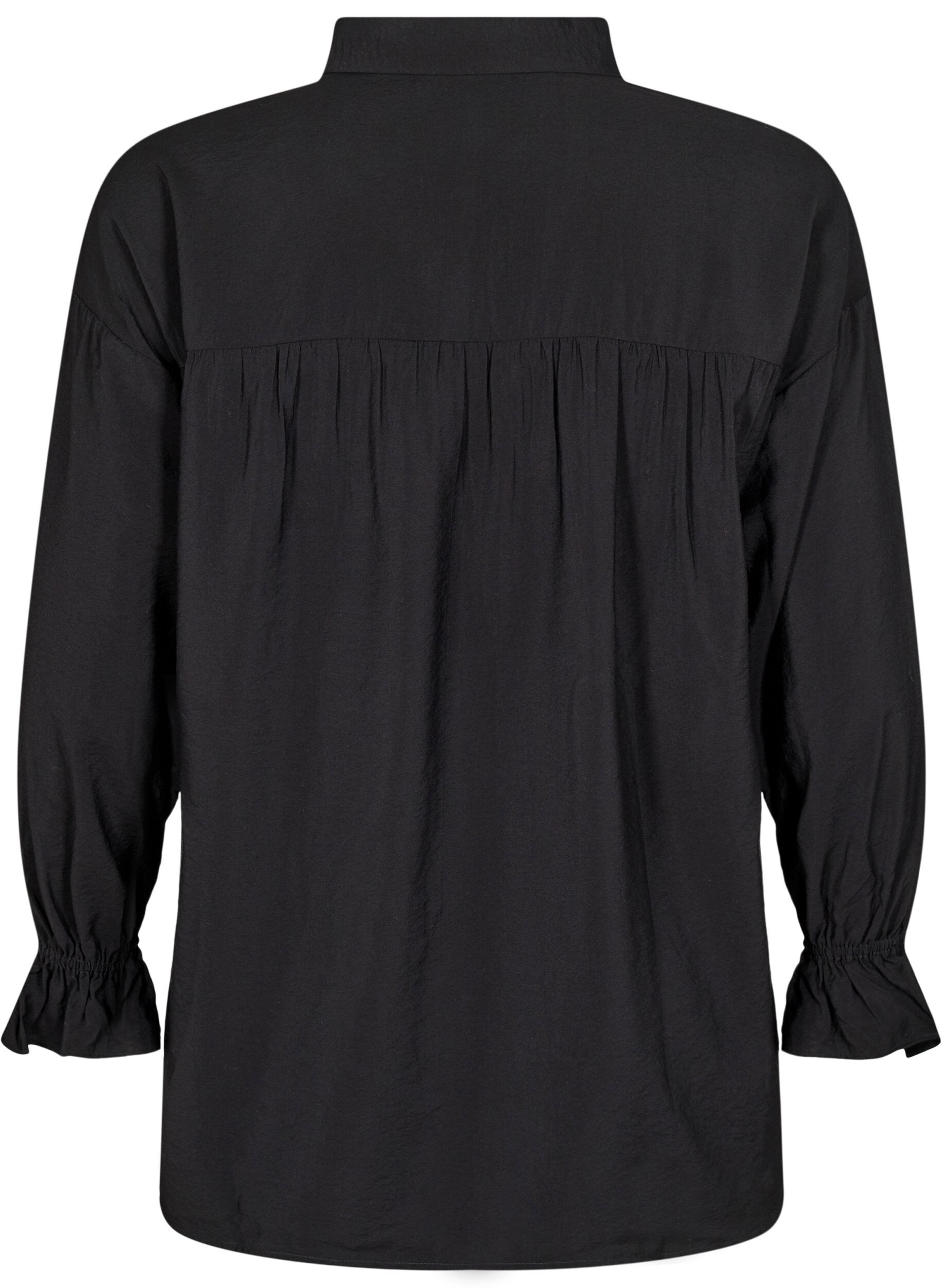 Zizzifashion Shirt with long sleeves and ruffle details, Black, Packshot image number 1