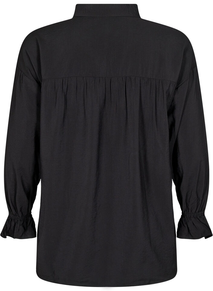 Shirt with long sleeves and ruffle details, Black, Packshot image number 1