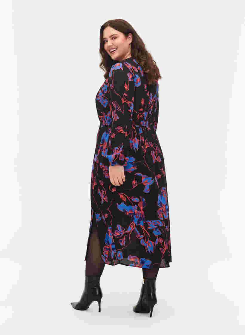 Printed midi dress in viscose, Blue Orange AOP, Model image number 1