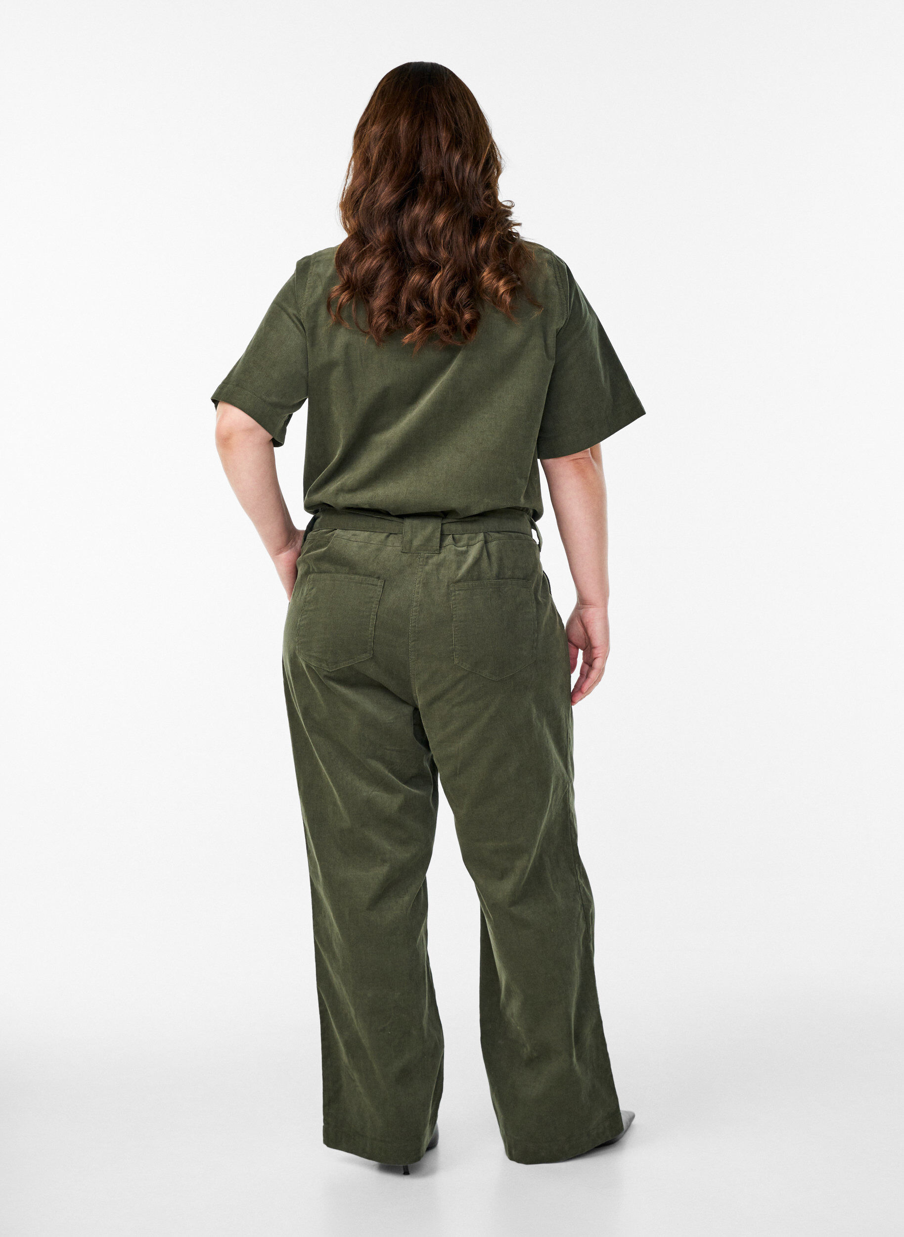 Zizzifashion Corduroy jumpsuit with straight legs, Green, Model image number 1