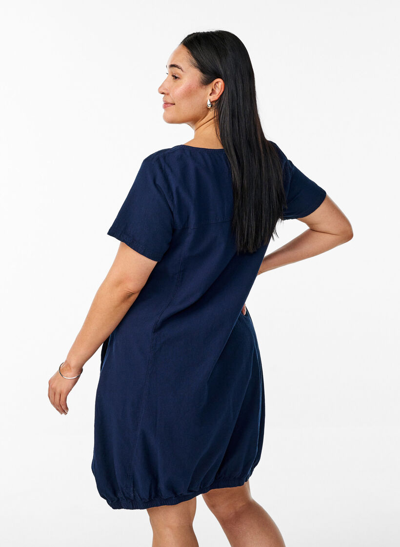 Short-sleeved cotton dress, Blue, Model image number 2
