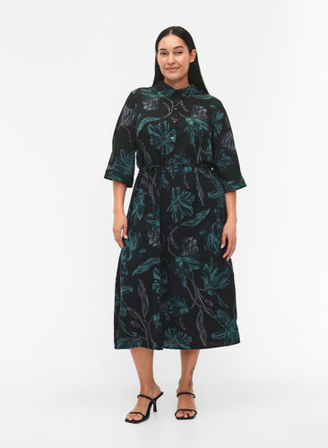 FLASH - Shirt dress with print, Black Scarab Flower, Model image number 0