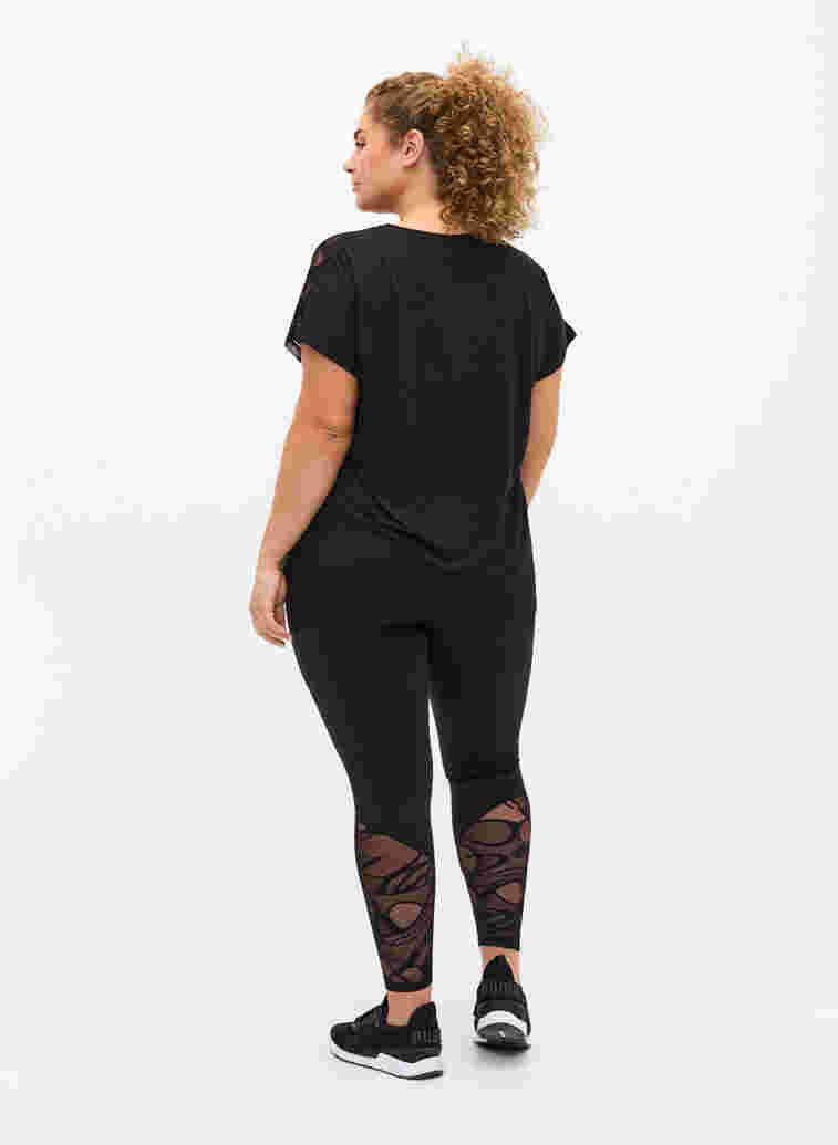 Cropped leggings with patterned mesh, Black, Model image number 1