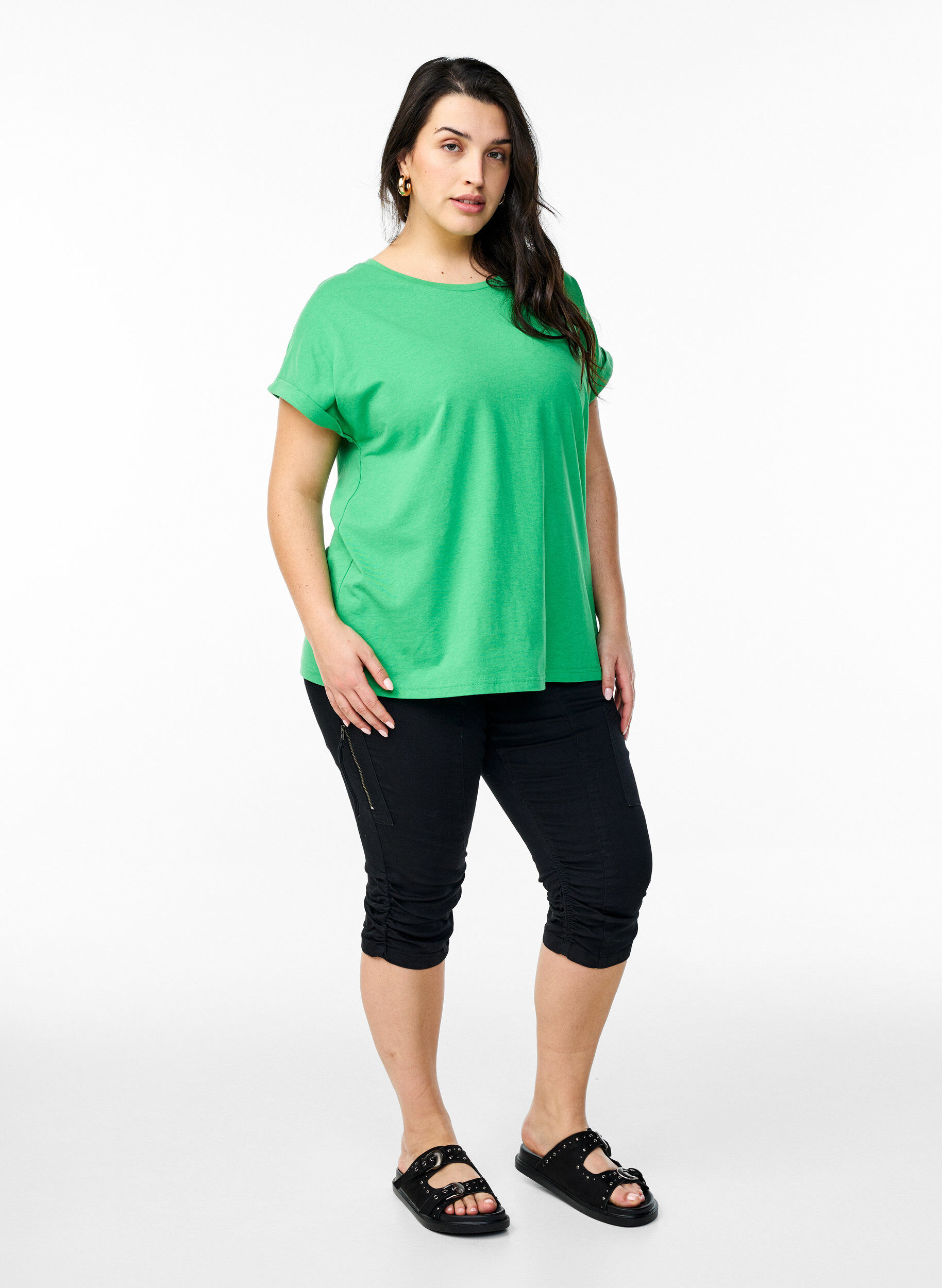 ZizzifashionShort sleeve cotton blend T-shirt, Green, Model image number 1