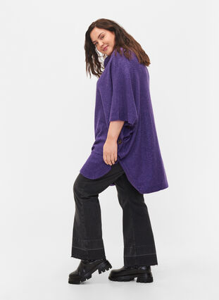 Knitted poncho with turtleneck, Ultra Violet Mel., Model image number 2
