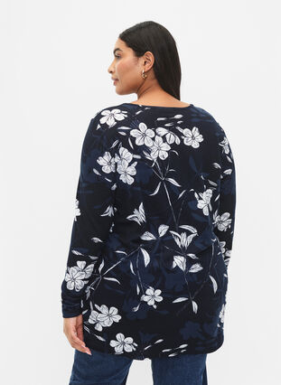 Floral blouse with long sleeves, Navy B. Flower AOP, Model image number 1