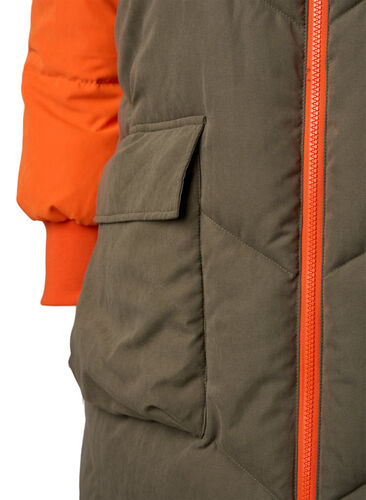 Long colorblock winter jacket with hood, Bungee Cord Comb, Packshot image number 3