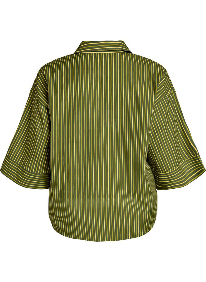 Loose striped shirt with 3/4 sleeves, Green, Packshot image number 1
