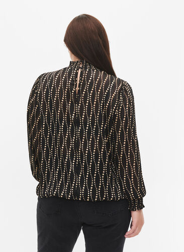 Printed blouse with smock, Black Weaves AOP, Model image number 1