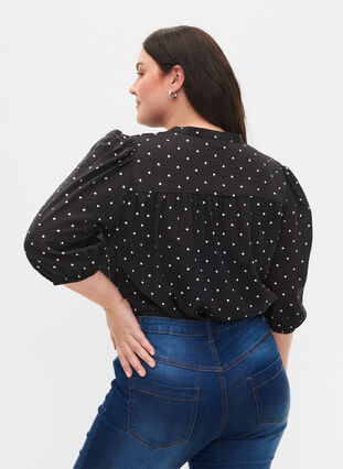 	 Dotted blouse with 3/4 sleeves in viscose material, Black Dot, Model image number 1