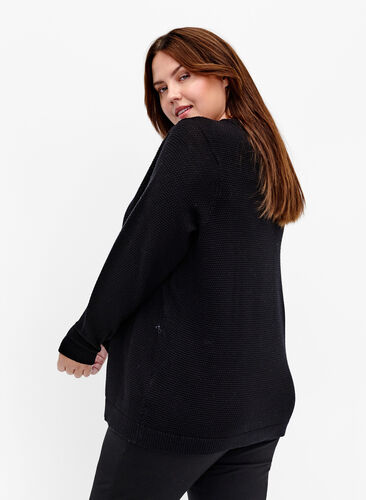 Cotton knit blouse with structure, Black, Model image number 1