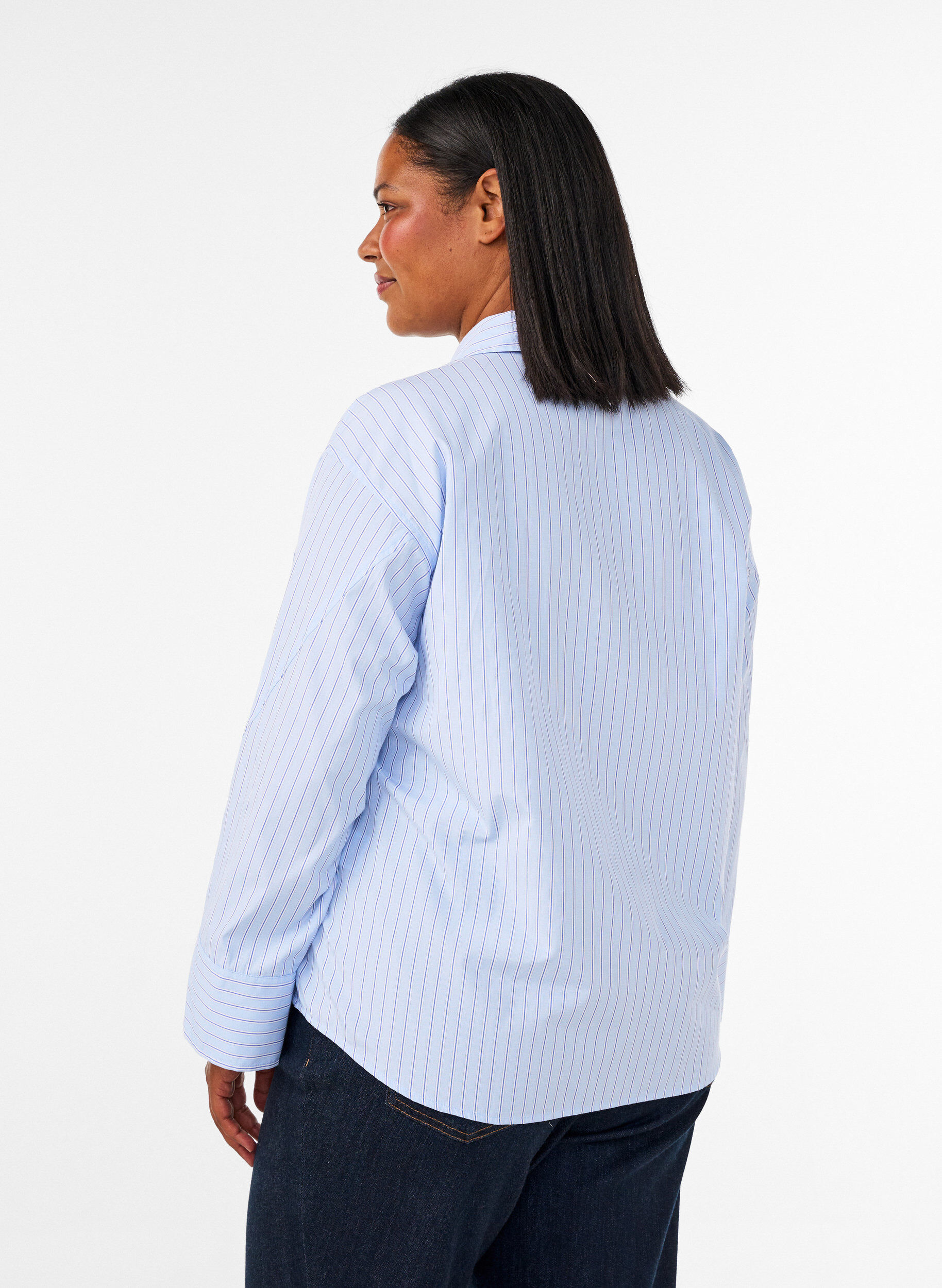 ZizzifashionStriped shirt with wide cuffs, Light Blue, Model image number 2