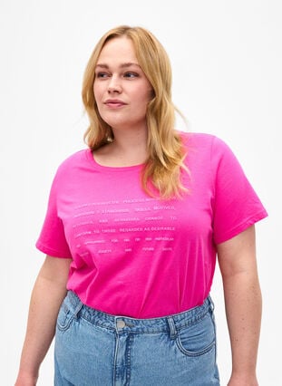 T-shirt with text motif, Shocking Pink W.Pink, Model image number 0