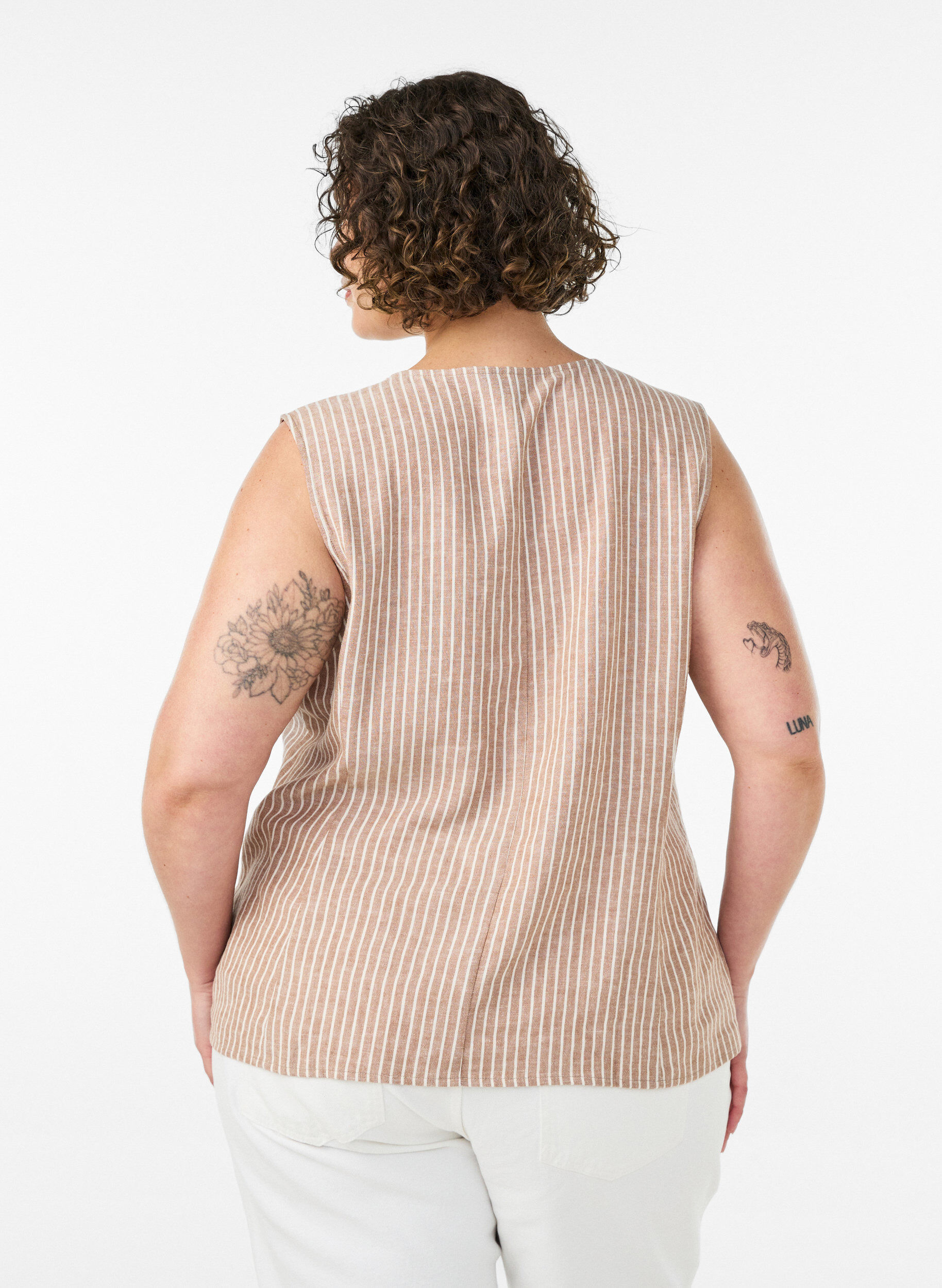 ZizzifashionStriped vest in linen and viscose, Beige, Model image number 2