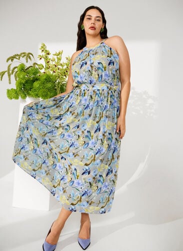 Floral maxi dress with halterneck, Wrought Iron AOP, Image image number 0
