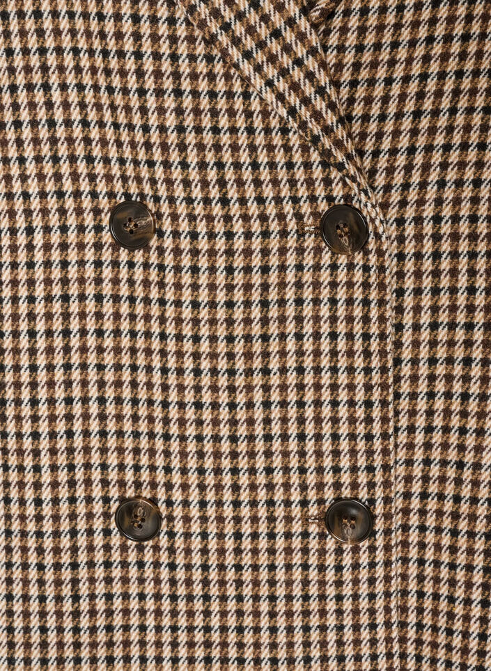 Short checked coat with double-breasted button fastening, Brown, Packshot image number 2
