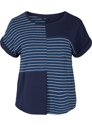 Short-sleeved viscose t-shirt with stripes, Night Sky Stripe, Packshot image number 0
