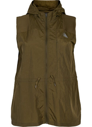 Hooded sports vest with adjustable waist, Forest Night, Packshot image number 0