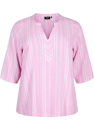 Striped blouse in linen-viscose blend, Rosebloom Wh.Stripe, Packshot image number 0