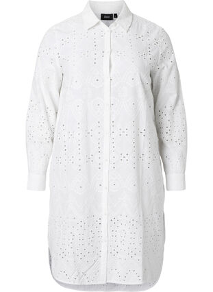 Shirt dress with embroidery anglaise, Bright White, Packshot image number 0