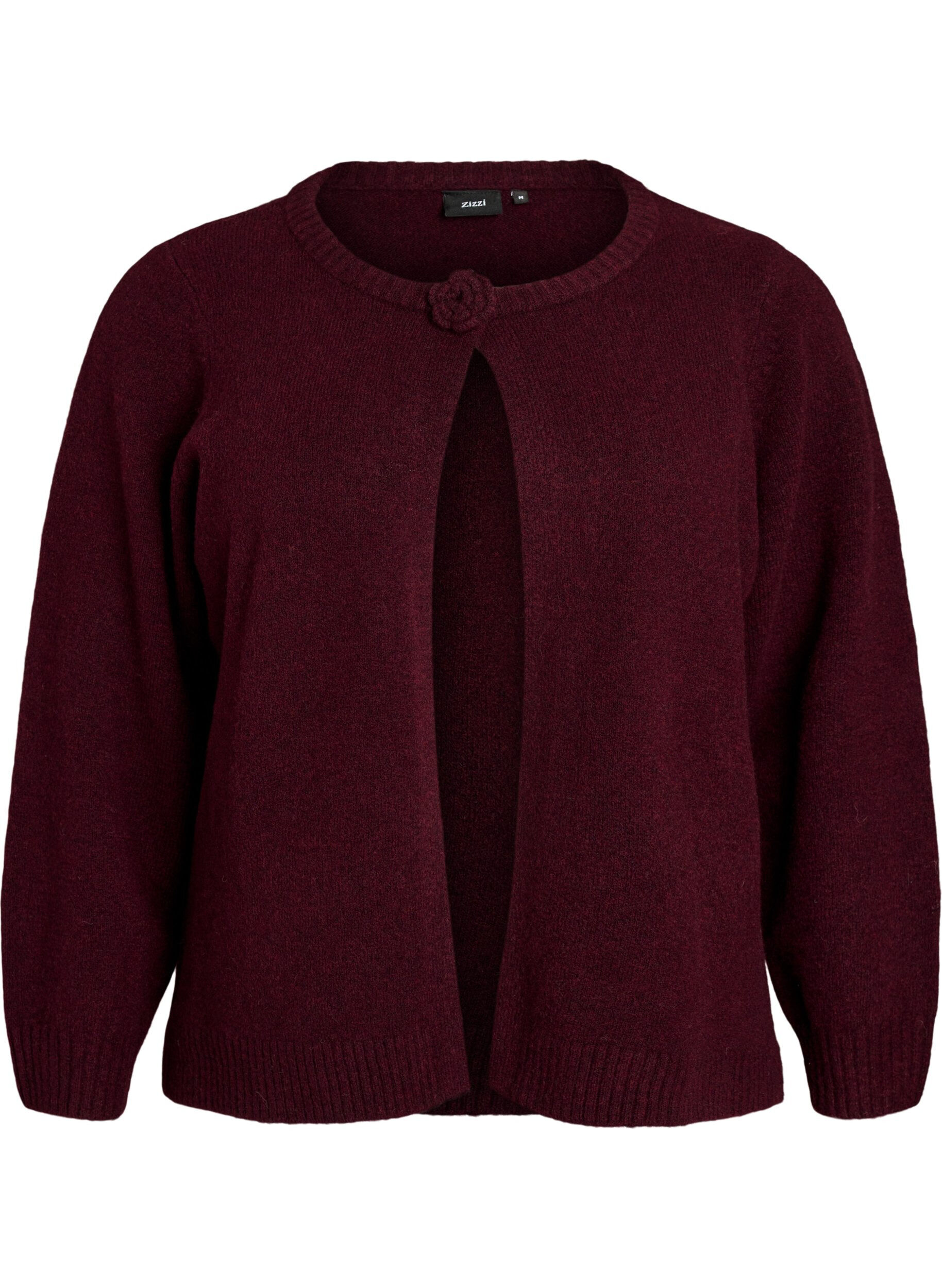 ZizzifashionKnitted cardigan with flower detail, Dark Bordeaux, Packshot image number 0