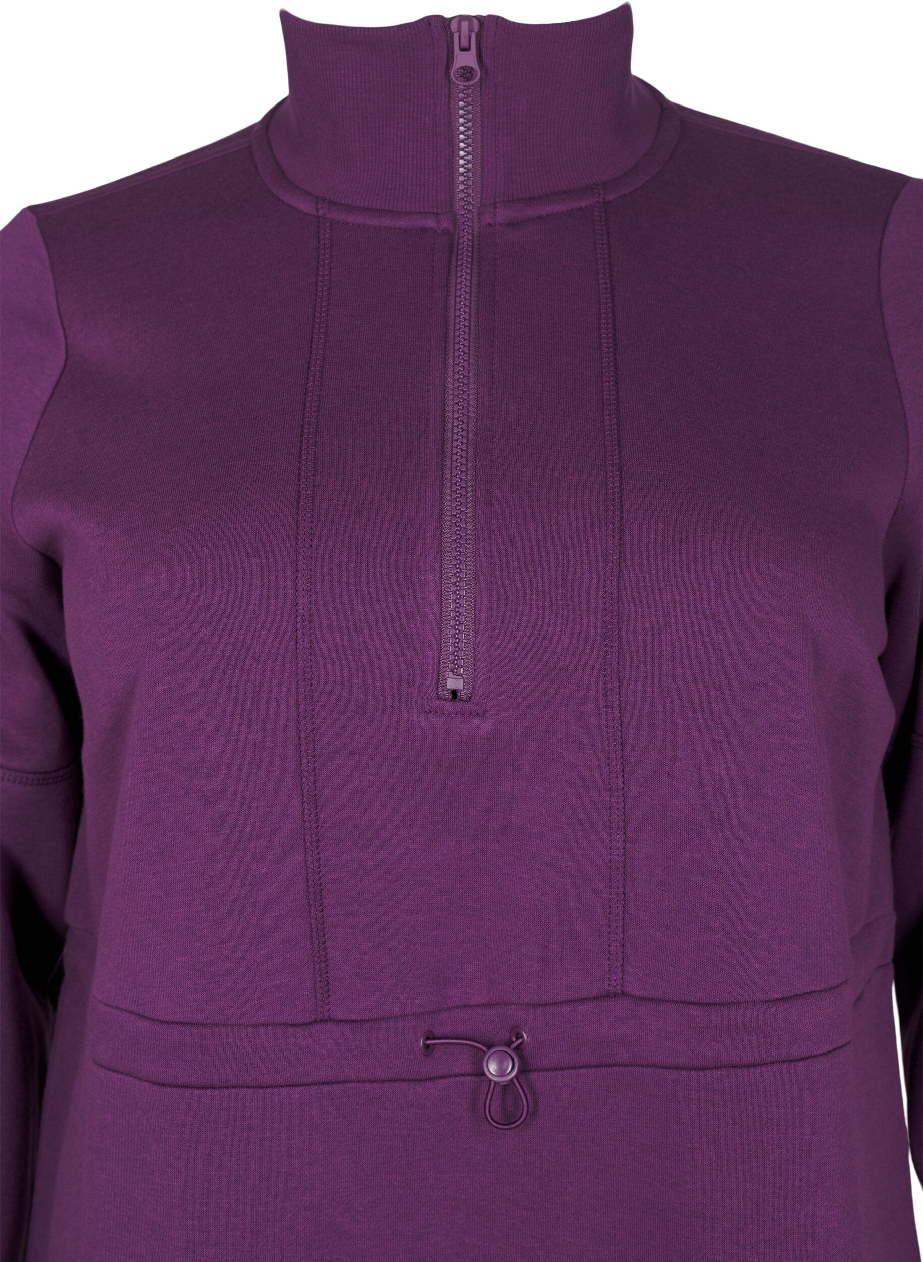 Zizzifashion Short sweatshirt dress with a high neck and adjustable waist, Deep Purple, Packshot image number 2