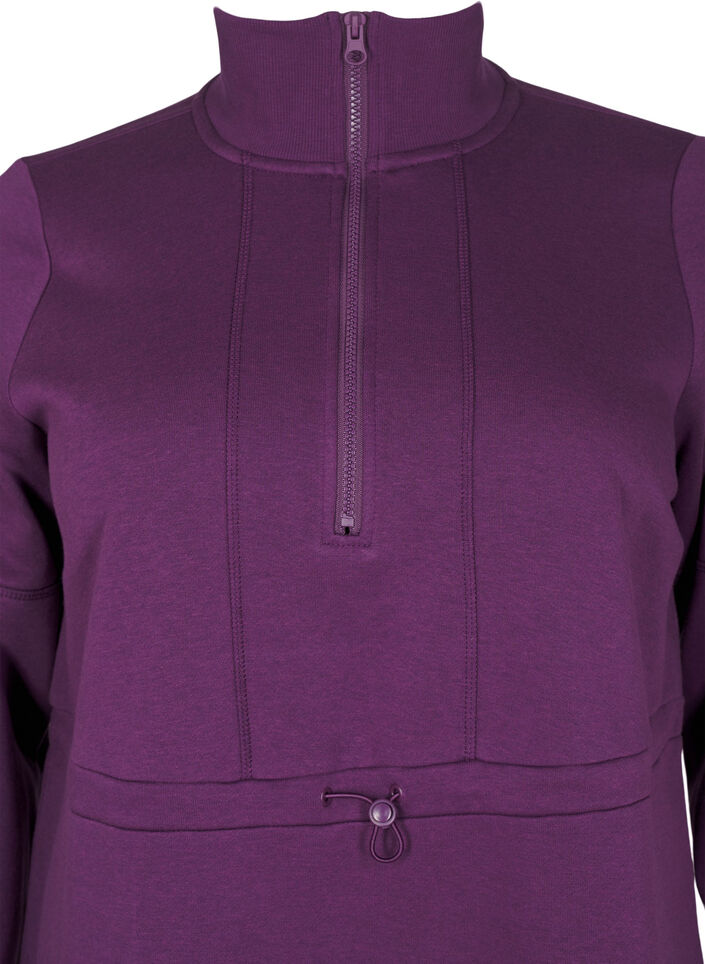 Short sweatshirt dress with a high neck and adjustable waist, Deep Purple, Packshot image number 2