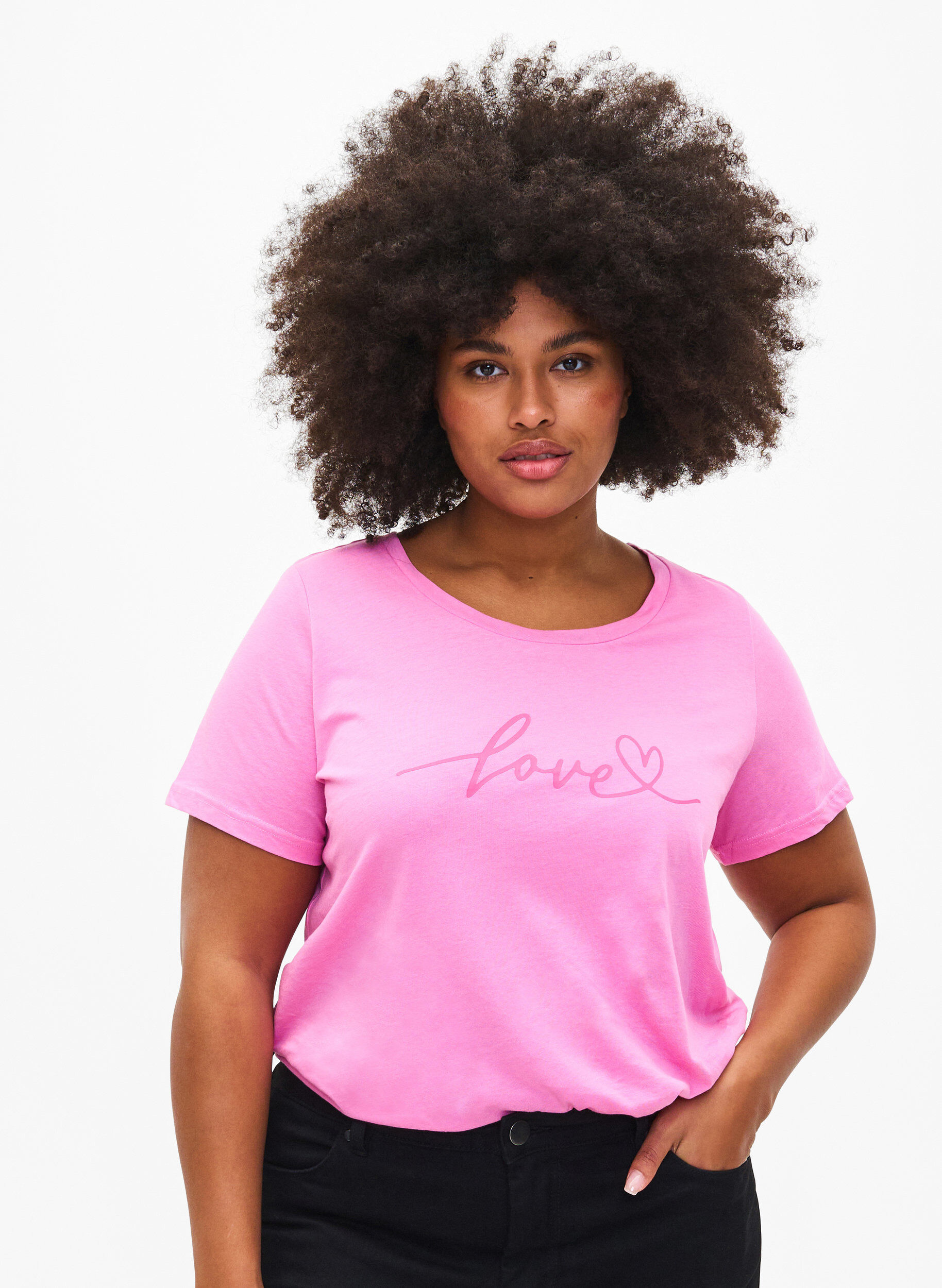 Zizzifashion Crew neck cotton T-shirt with print, RoseBloom W. Love, Model image number 0