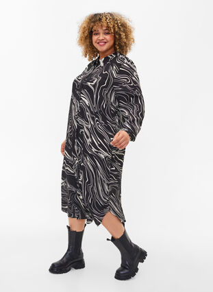 Shirt dress in viscose with print, Black Swirl AOP, Model image number 0