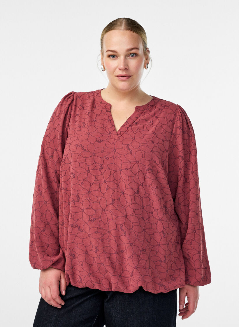 Long-sleeved blouse with floral embroidery, Rose, Model image number 0