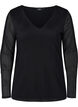 Close-fitting mesh top with v-neck, Black, Packshot image number 0