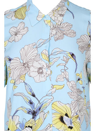 Long viscose shirt with a floral print, Light Blue AOP, Packshot image number 2