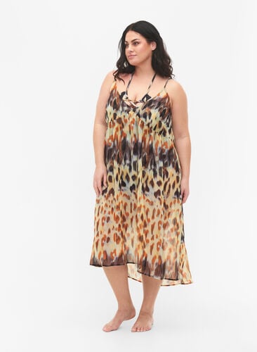 Leopard printed beach dress with straps, Abstract Leopard, Model image number 0