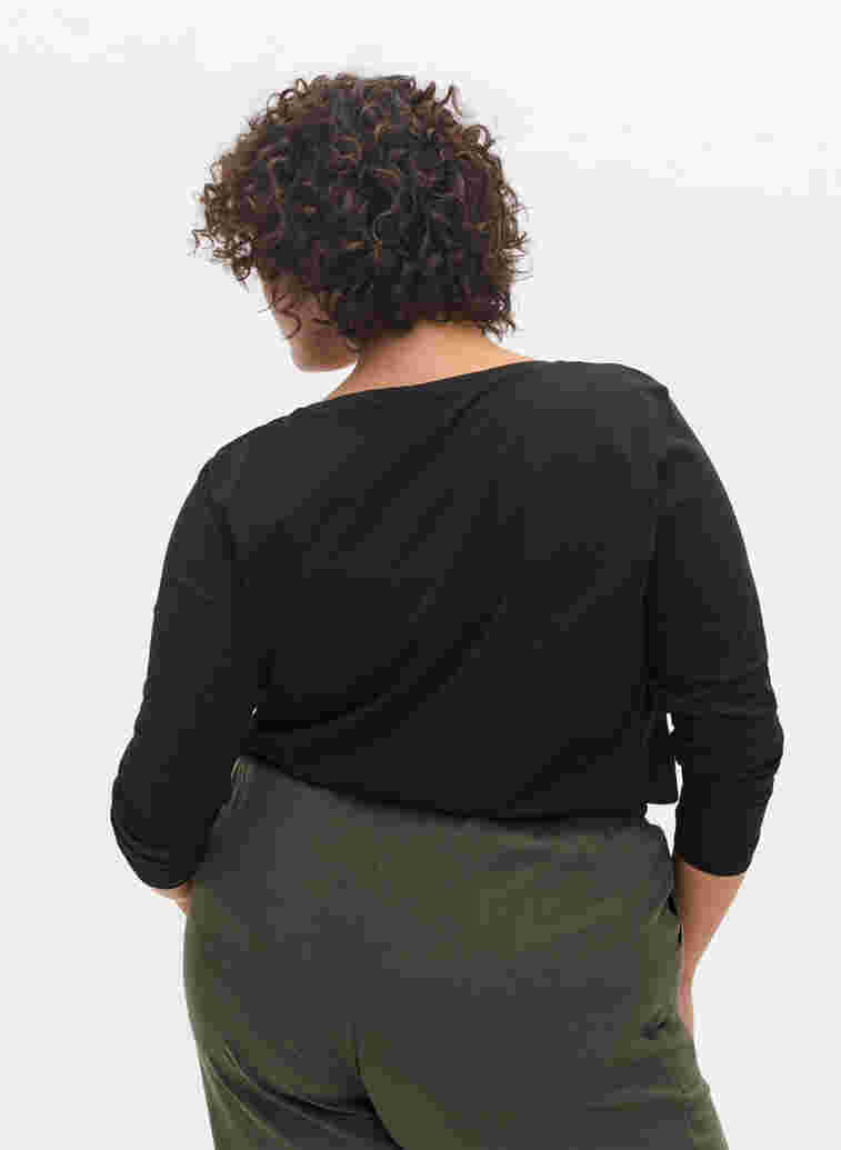 Basic cotton blouse 2-pack, Black/Bright W, Model image number 1