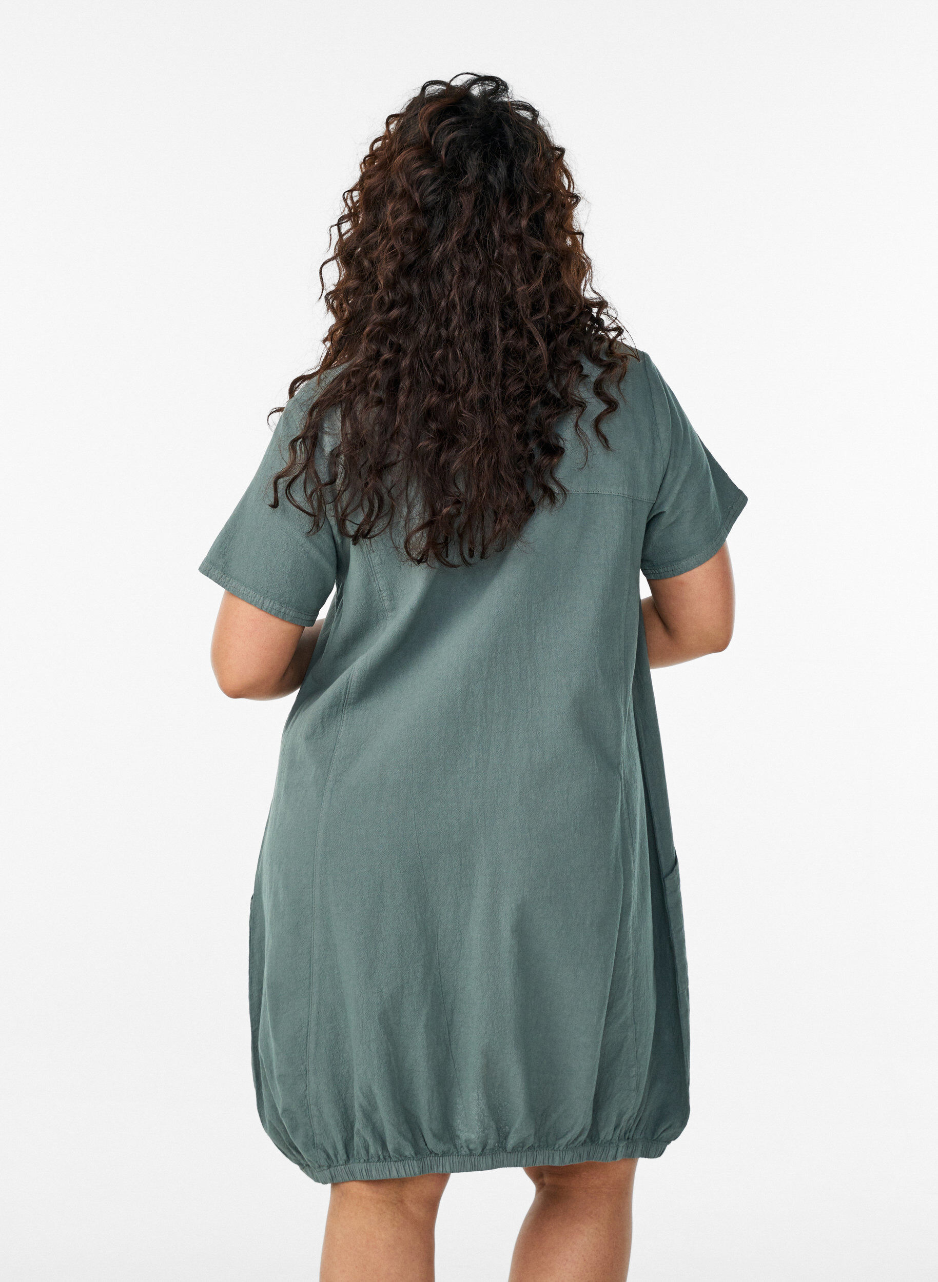 ZizzifashionShort-sleeved cotton dress, Green, Model image number 2