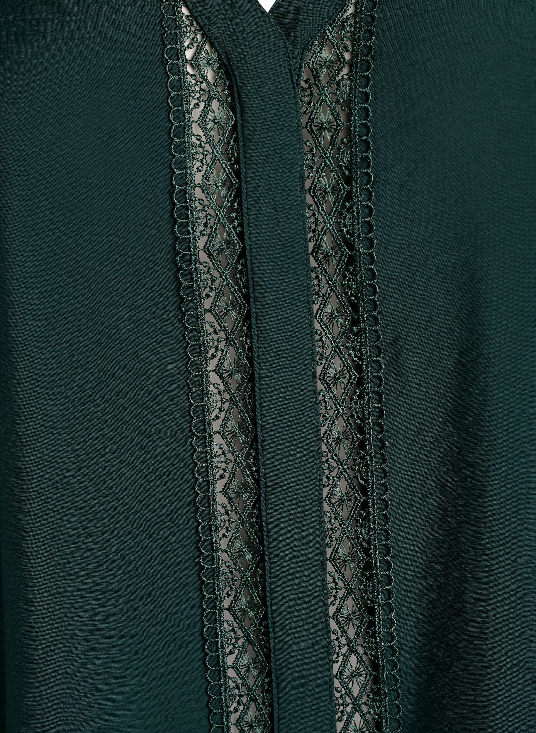 Zizzifashion Blouse with V-neck and embroidered bands, Green, Packshot image number 2