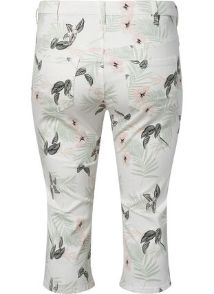 Capri jeans with floral print and high waist, White Flower AOP, Packshot image number 1